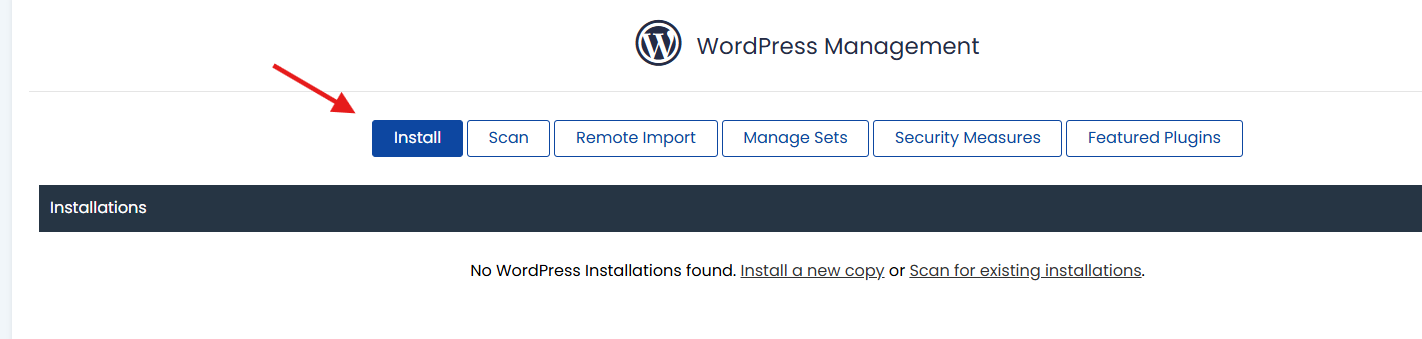 Tombol Install WP