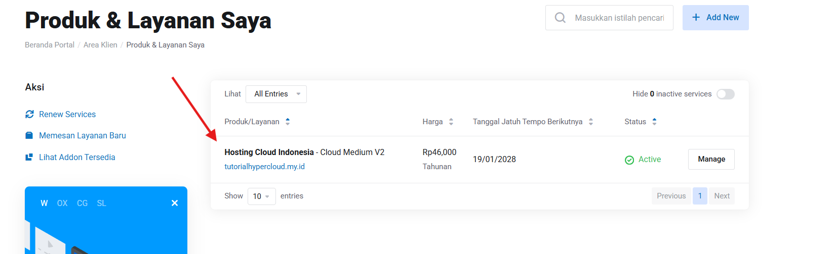 tabel Layanan